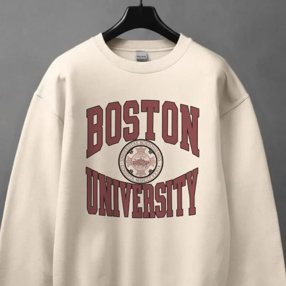 Vintage Boston University Sweatshirt Sand, Boston University Shirt BU Pullover - Picture 2 of 4